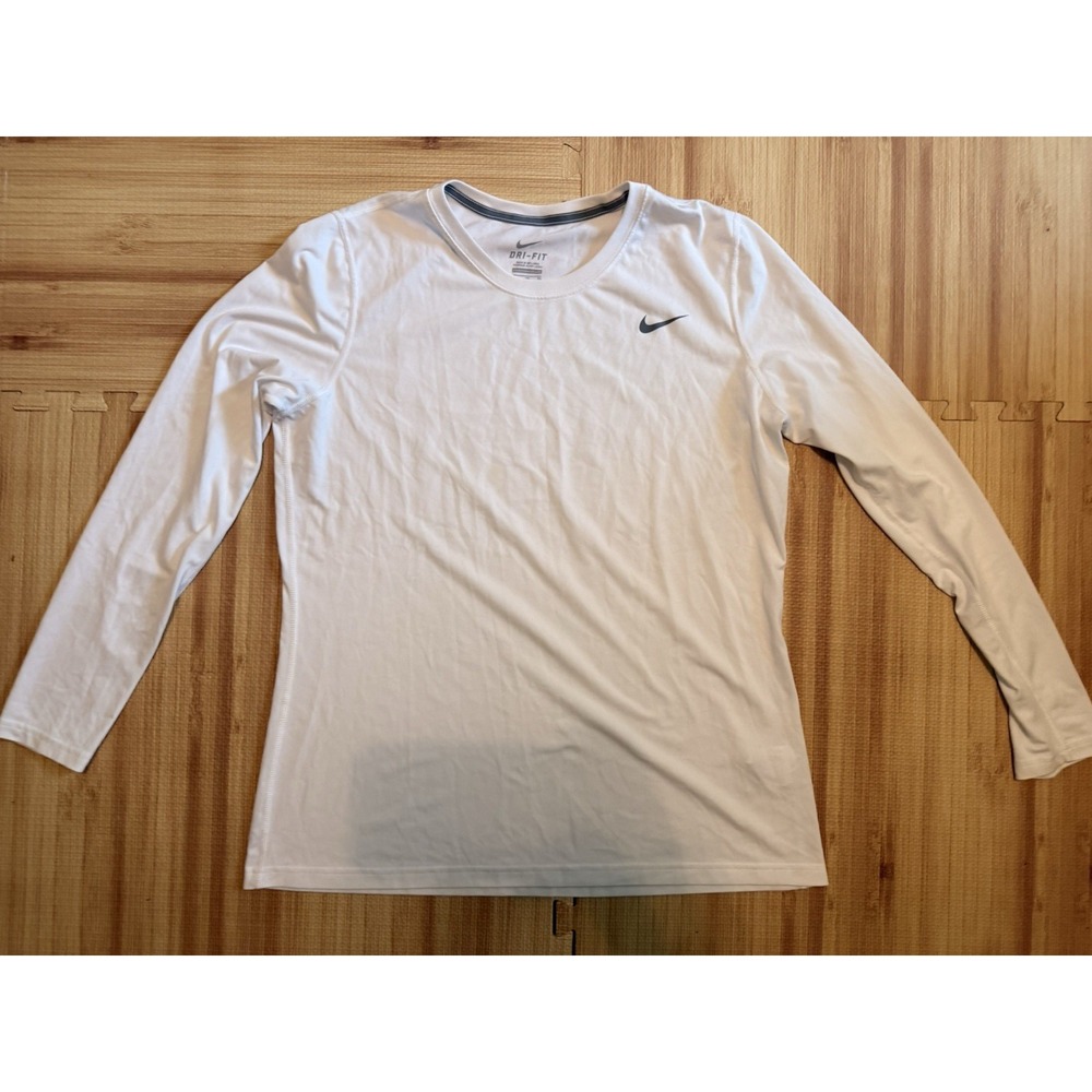 Nike Dri-FIT Men's L Long Sleeve Crew Neck Athletic Pullover Shirt White Size XL